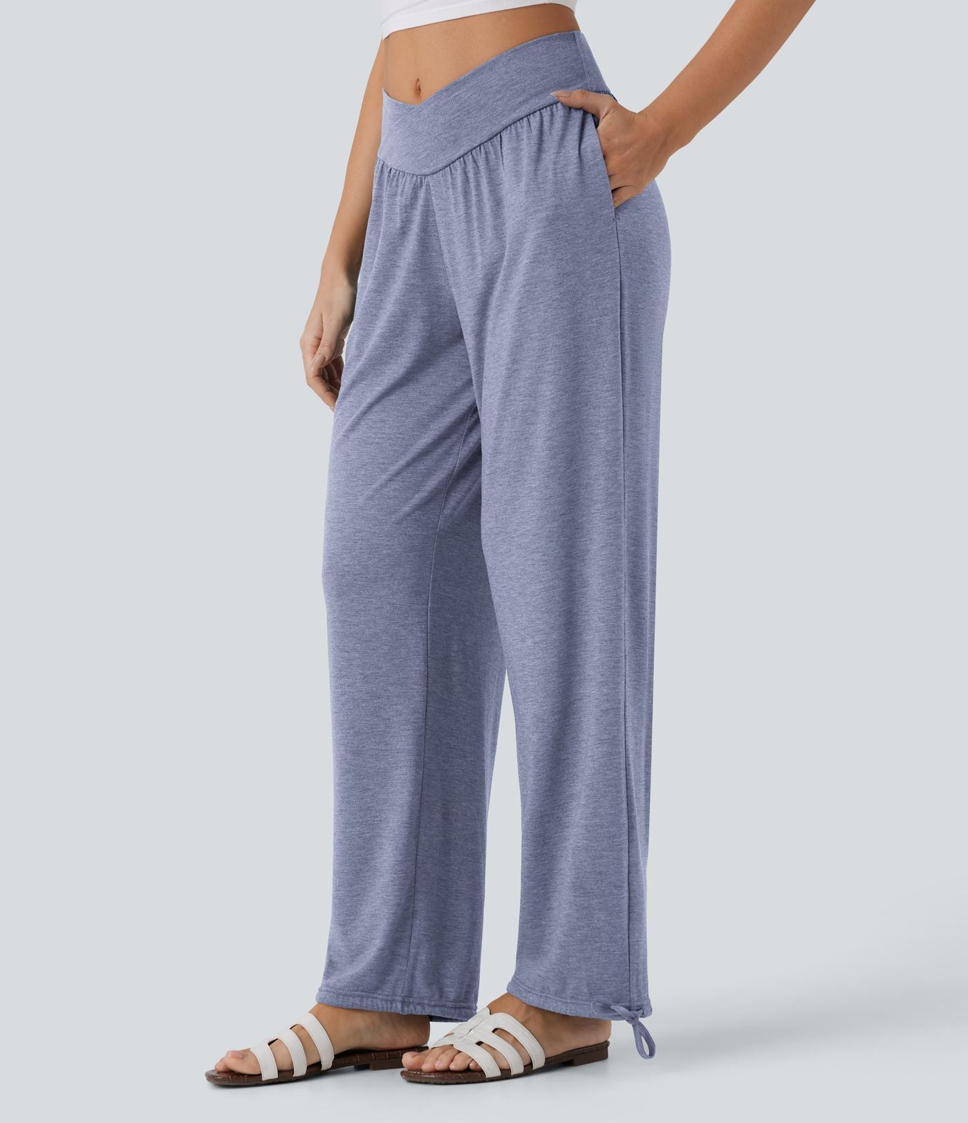 Pantalon de jogging décontracté à taille haute croisée avec poches latérales et cordon de serrage
