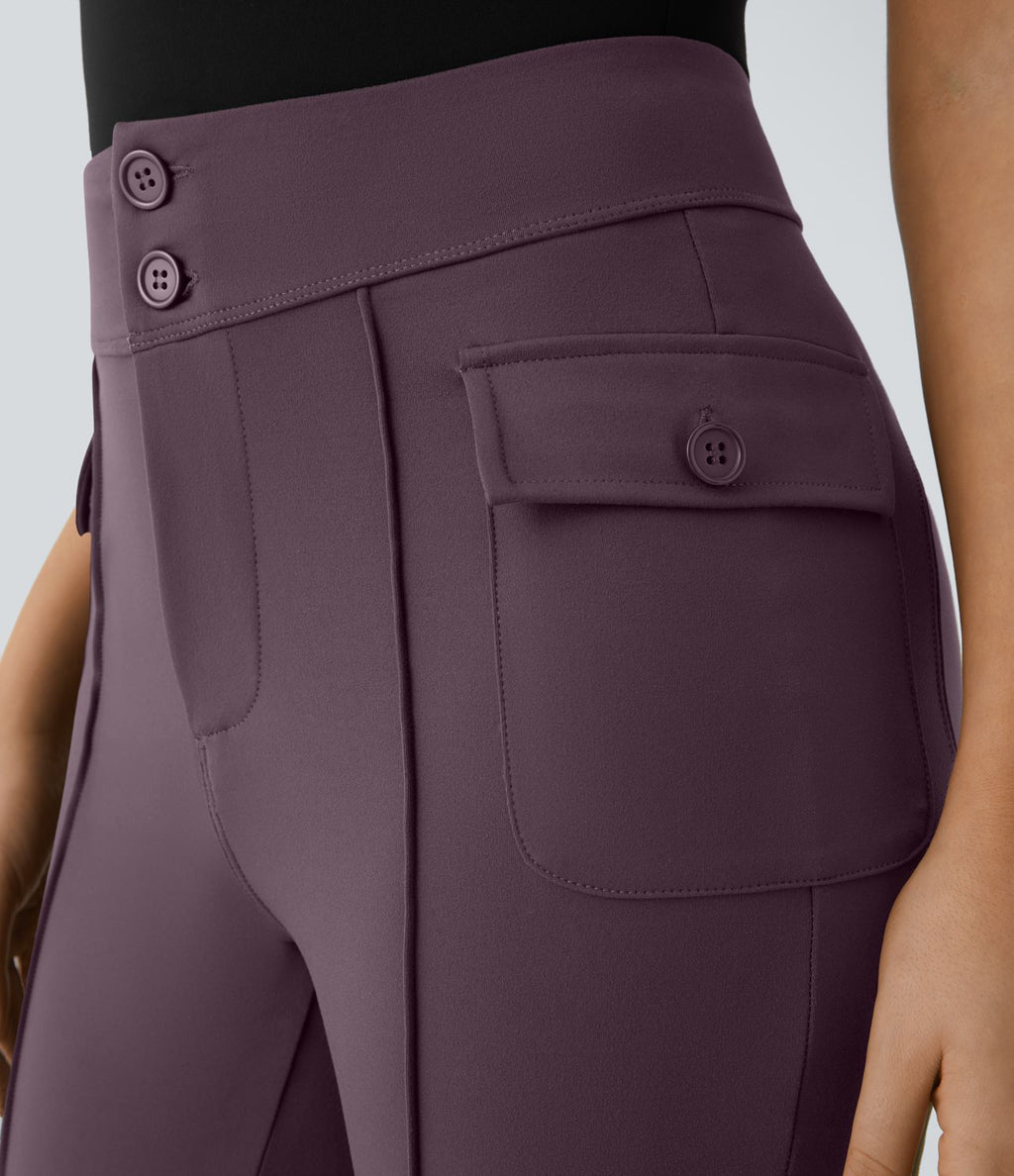 Pantalon cargo décontracté évasé taille haute avec poches à rabat latérales