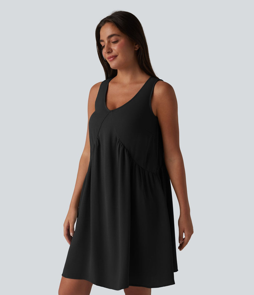 Robe mini sans manches col V avec soutien-gorge intégré, effet lin