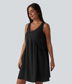 Robe mini sans manches col V avec soutien-gorge intégré, effet lin