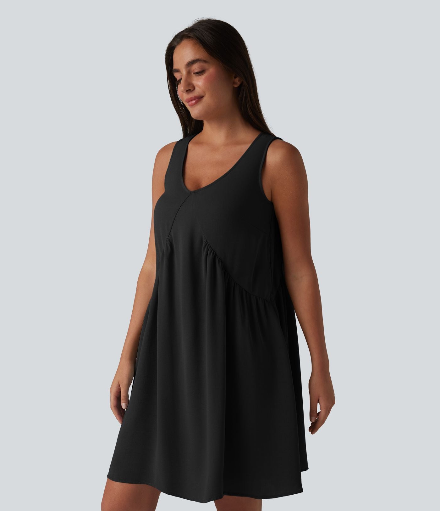 Robe mini sans manches col V avec soutien-gorge intégré, effet lin