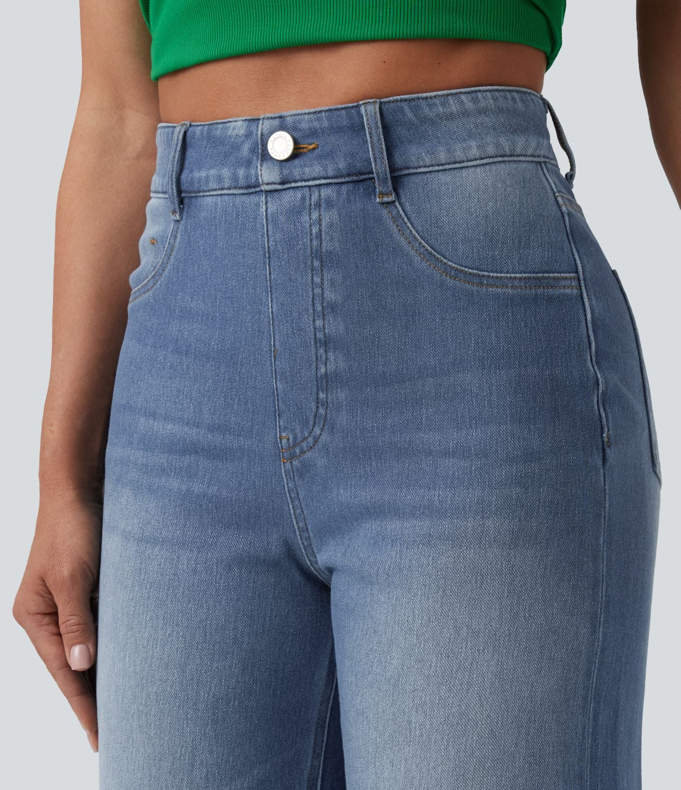 Jean large 7/8 décontracté Halara Flex™ délavé gainant taille haute ourlet roulotté avec poches