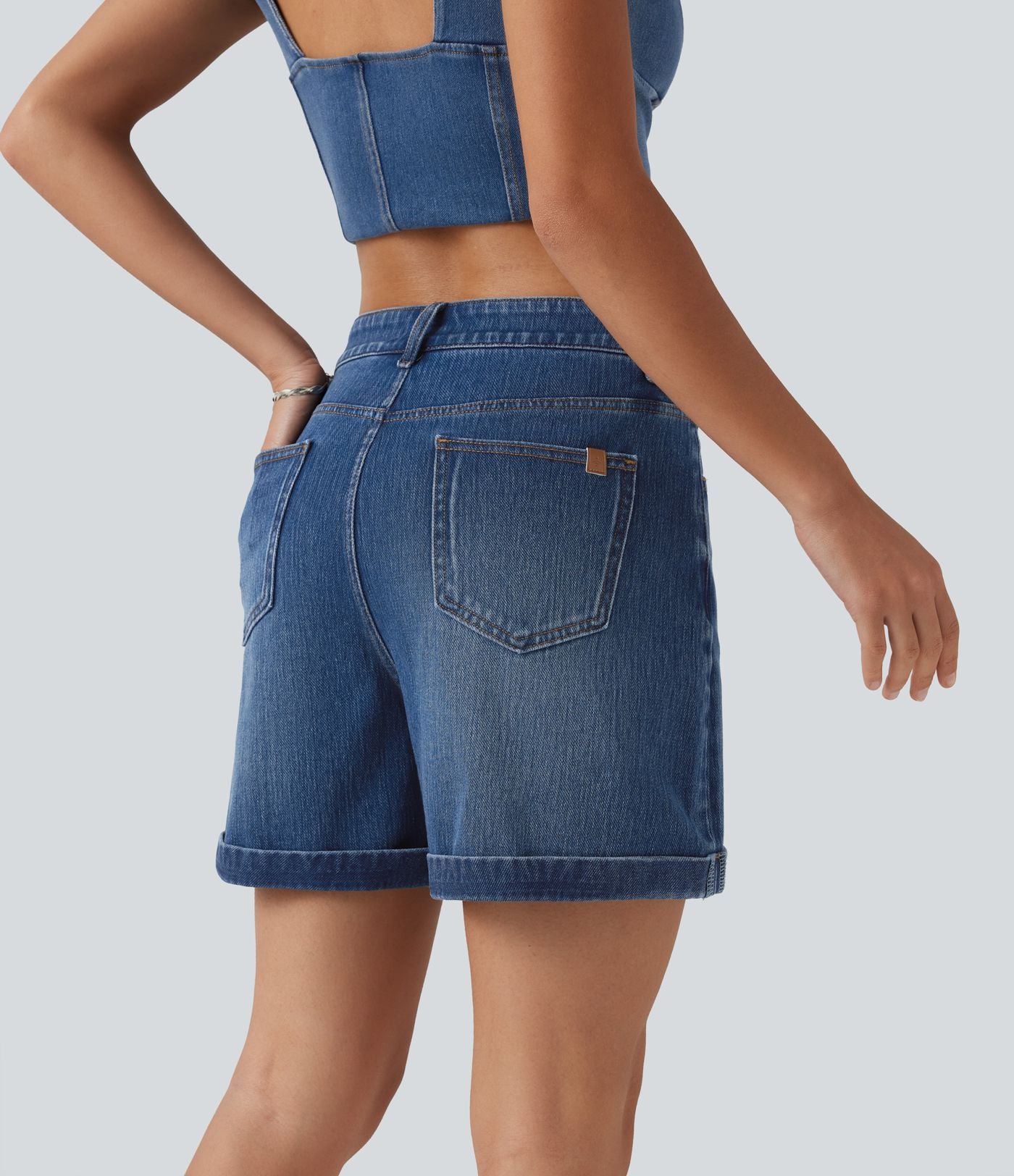 Halara Flex™ Short en denim taille mi-haute ourlet retroussé 12,5 cm avec poches