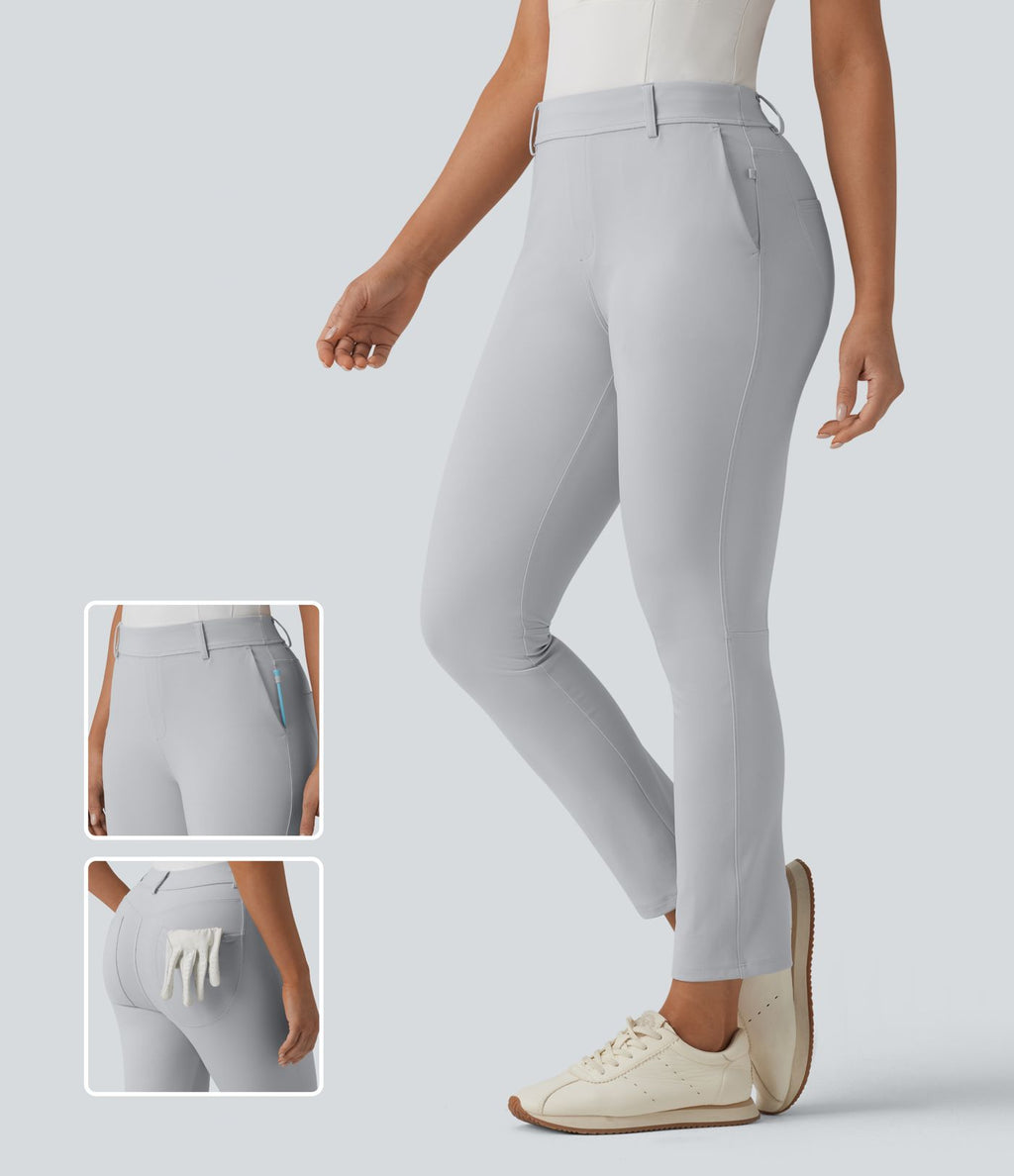 Pantalon de golf slim taille mi-haute séchage rapide avec poche pour tee, UPF 40+