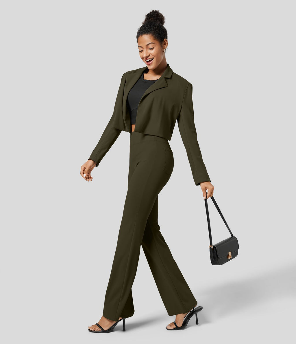 Pantalon tailleur légèrement évasé taille haute avec poches arrière Halara Flex™
