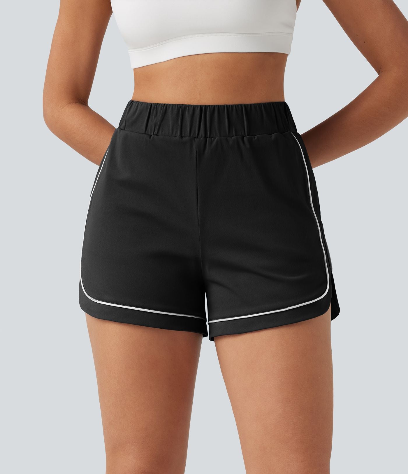 Short de yoga ample taille haute colorblock à bande latérale 7,5 cm avec poches