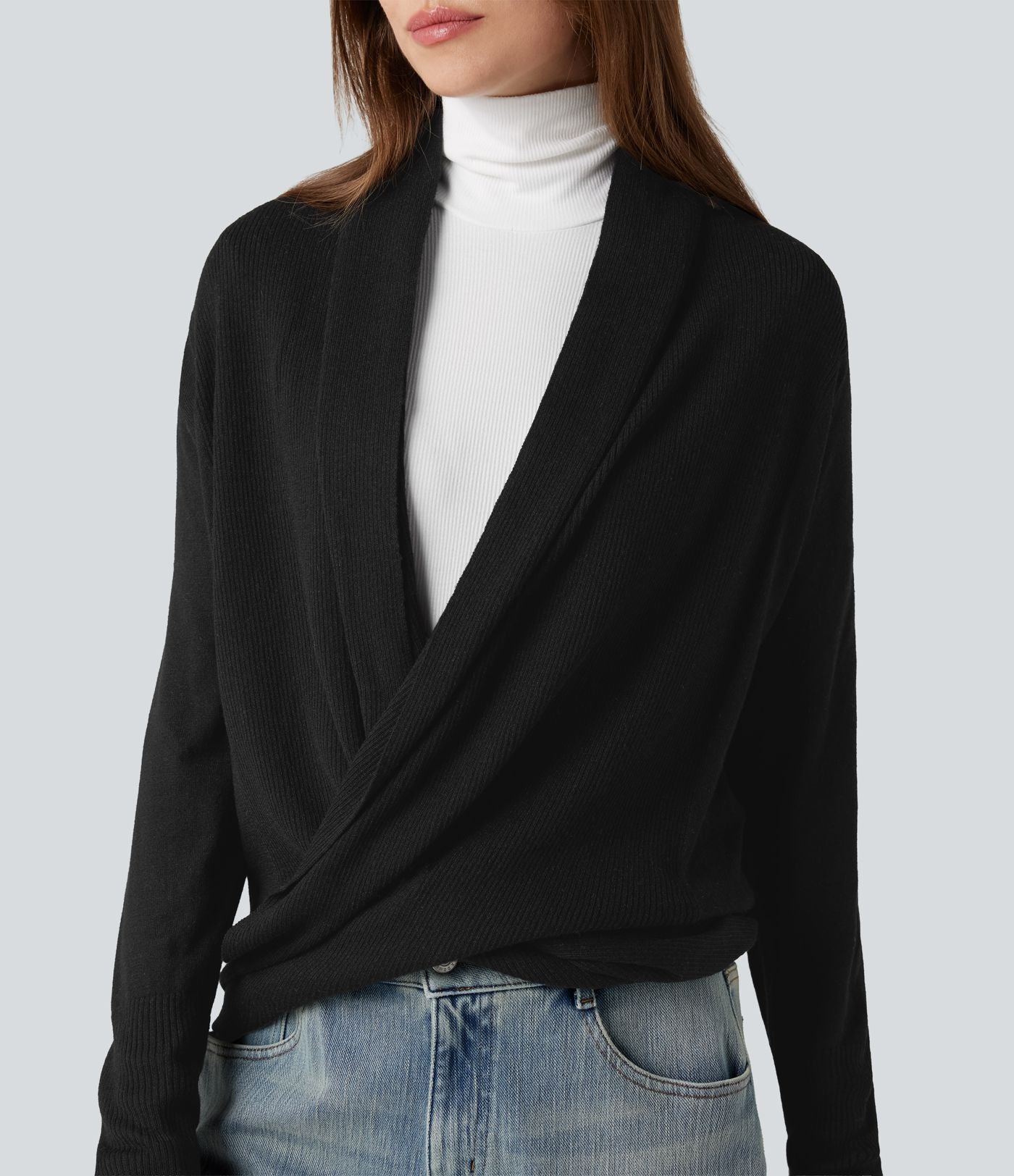 Cardigan drapé manches longues à nœud