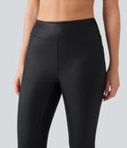 Leggings de yoga taille haute en maille côtelée avec imprimé métallisé et poches