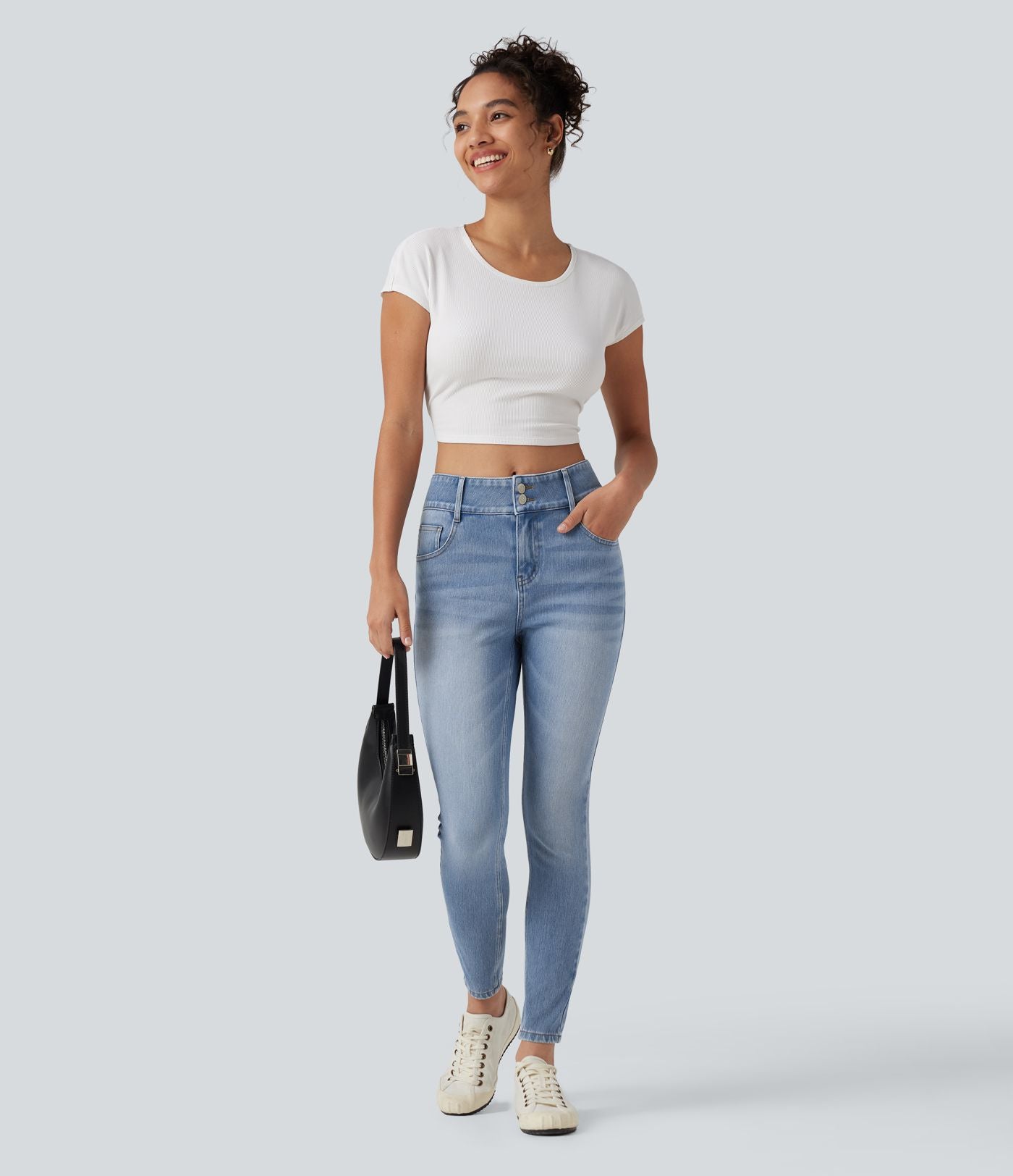 Jean skinny Halara Flex™ taille mi-haute délavé avec poches
