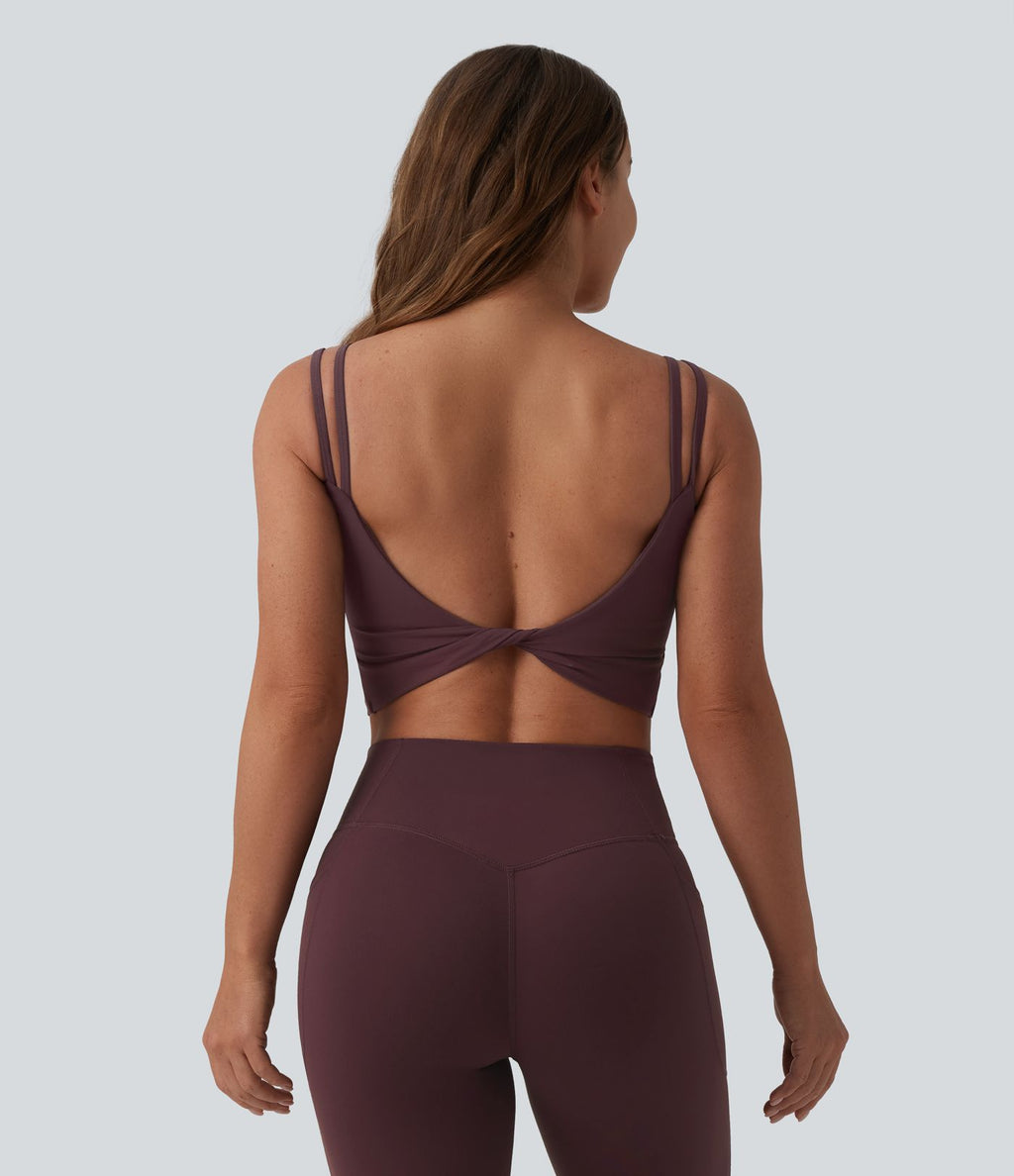 Débardeur de yoga cropped Halara UltraSculpt™ à doubles bretelles dos torsadé ouvert avec soutien-gorge intégré – Bonnets E-G