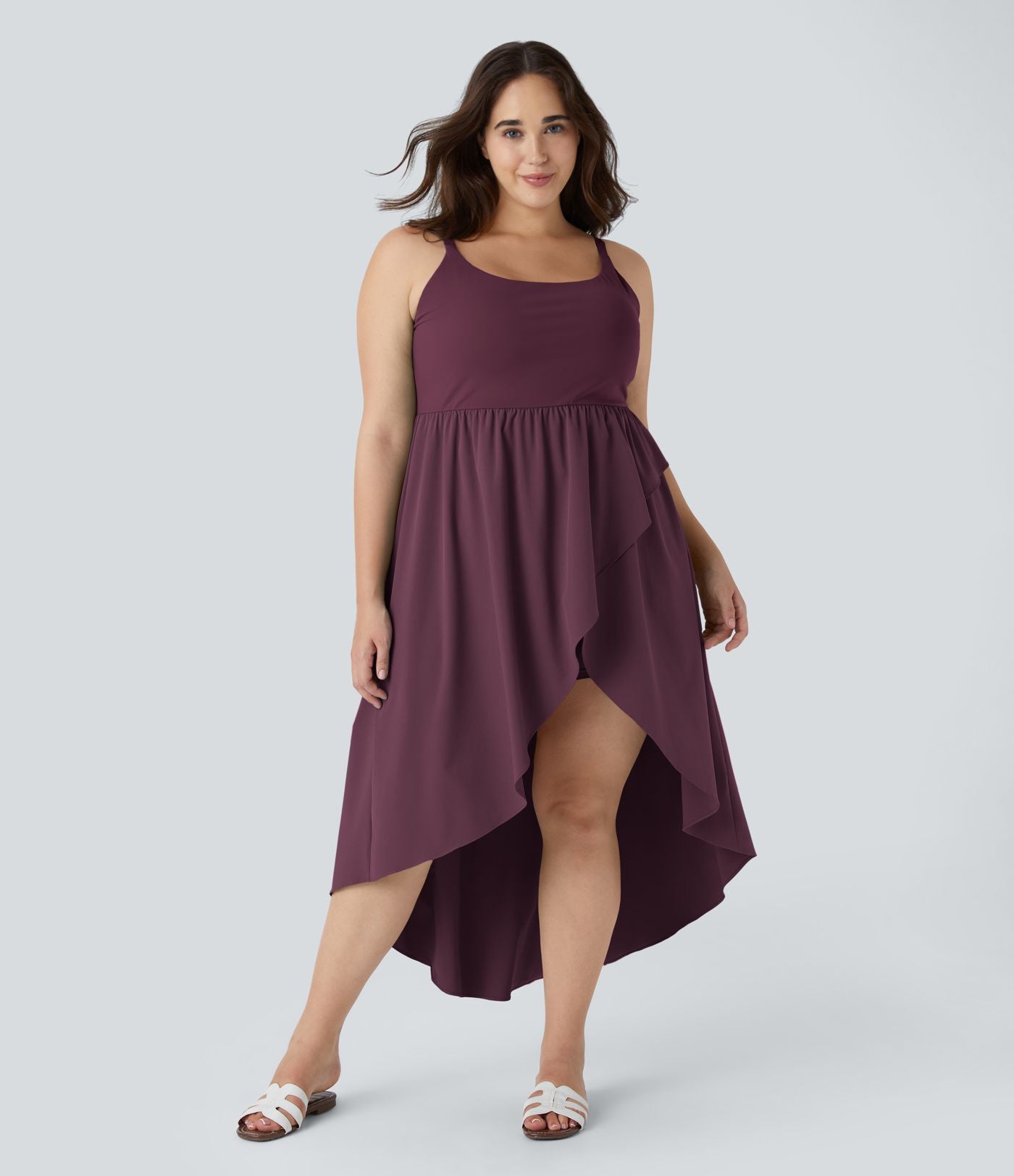 Breezeful ™ Dos Nu Asymétrique Ourlet Croisé 2 Pièces Poche Latérale Fluide Midi Séchage Rapide Casual Robe Grande Taille