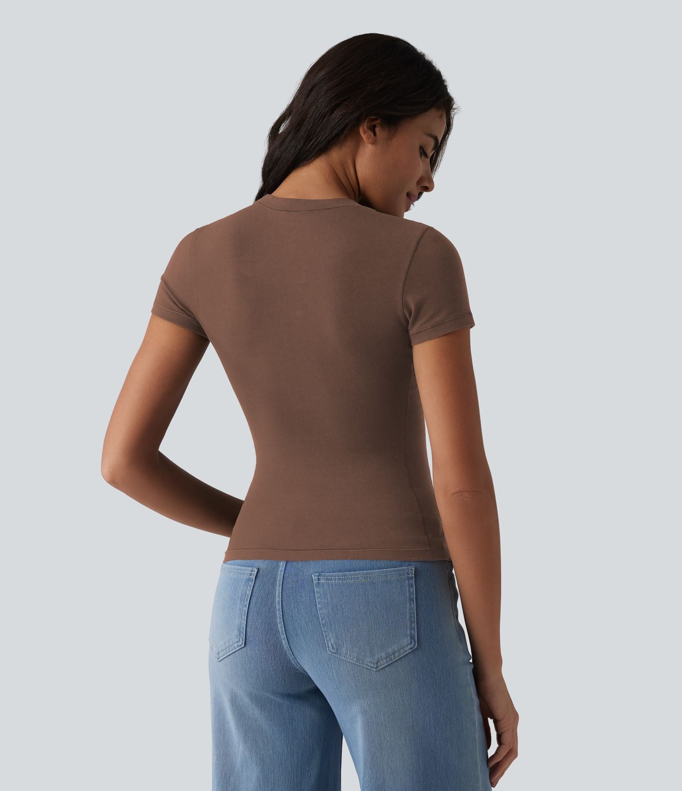 T-shirt Halara décontracté en jersey de coton, manches courtes, col rond