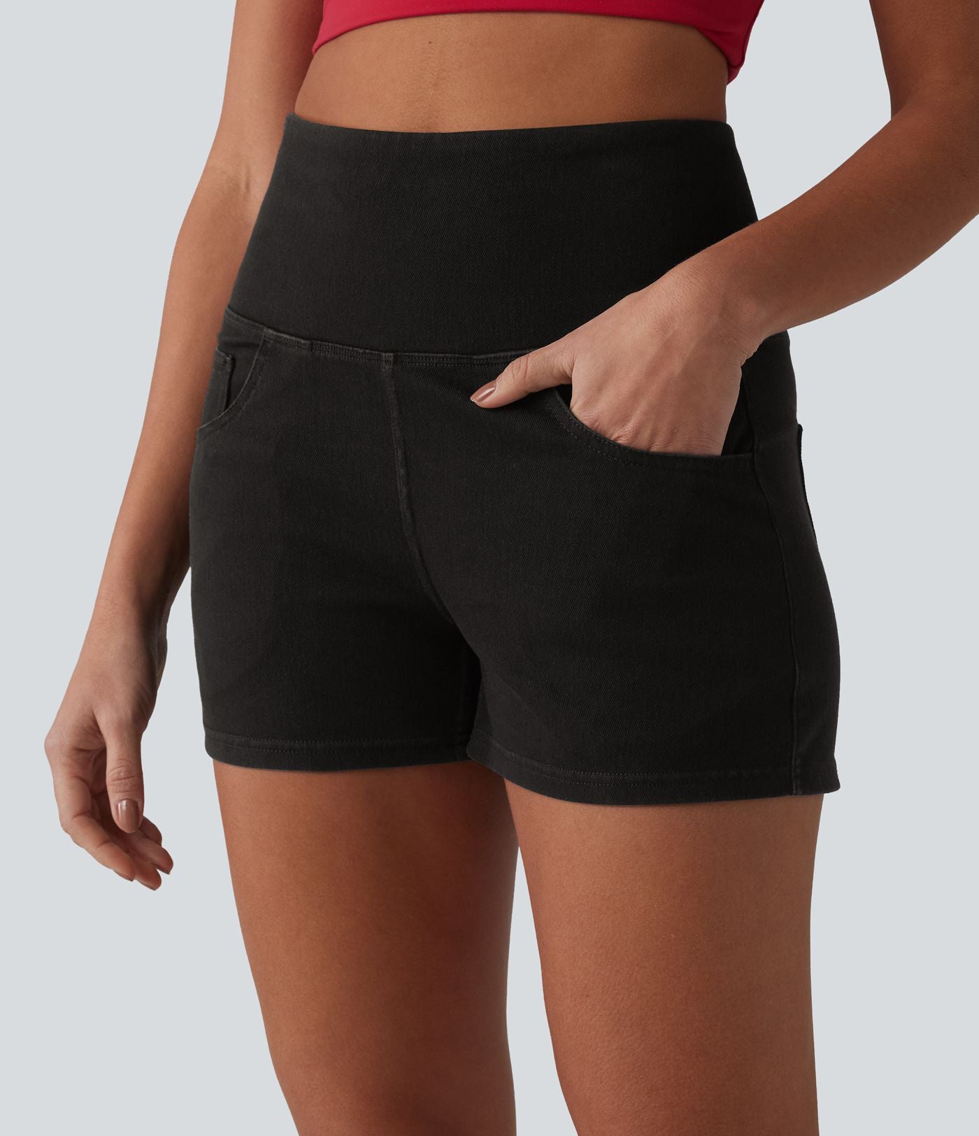 Short 7,5 cm décontracté gainant taille haute effet denim avec poches Halara Flex™