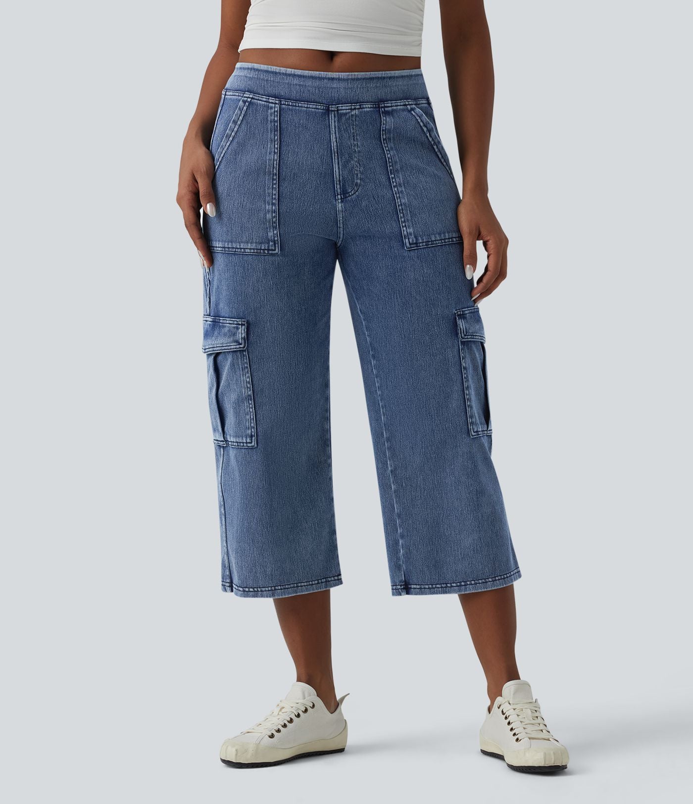 Jean cargo court casual jambe droite taille mi-haute Halara Flex™ avec poches