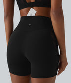 Softlyzero™ Short cycliste yoga taille haute croisé avec dentelle contrastée et poche arrière 12,5 cm - UPF50+