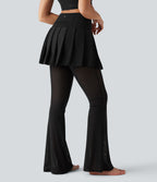 Legging de danse flare Breezeful™ 2-en-1 avec jupe plissée, taille haute, mesh contrasté, séchage rapide et poches