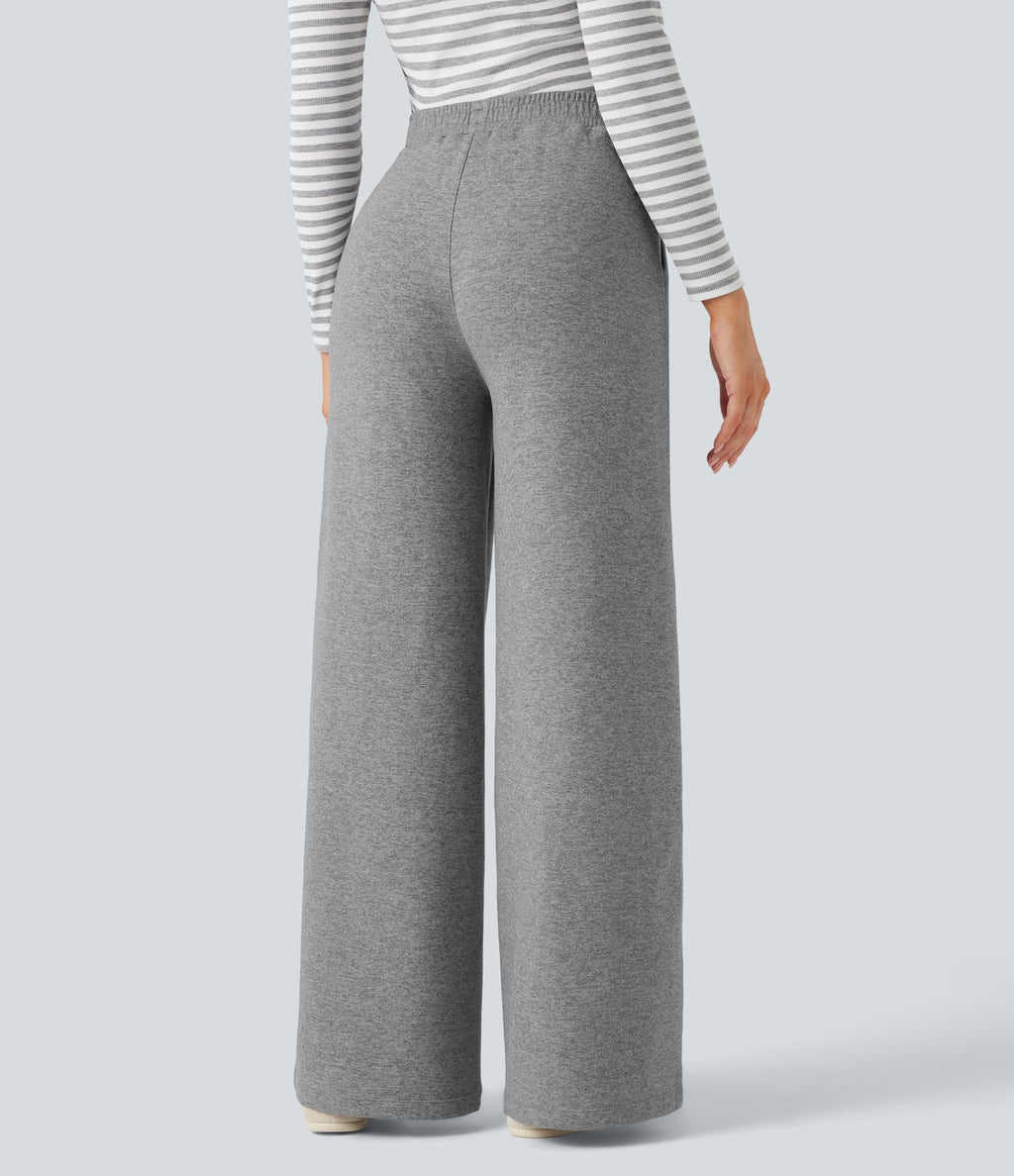 Pantalon baggy polaire taille haute avec poches
