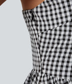 Robe longue fluide décontractée à bretelles motif vichy avec fermeture éclair invisible et poches