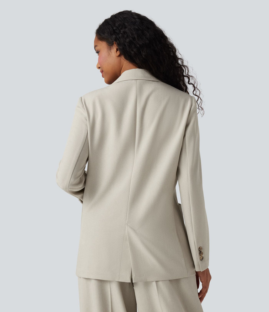 Blazer de travail anti-froissement aspect lin col cranté manches longues avec poches