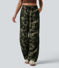Pantalon cargo large décontracté camouflage taille mi-haute avec cordon de serrage et poches