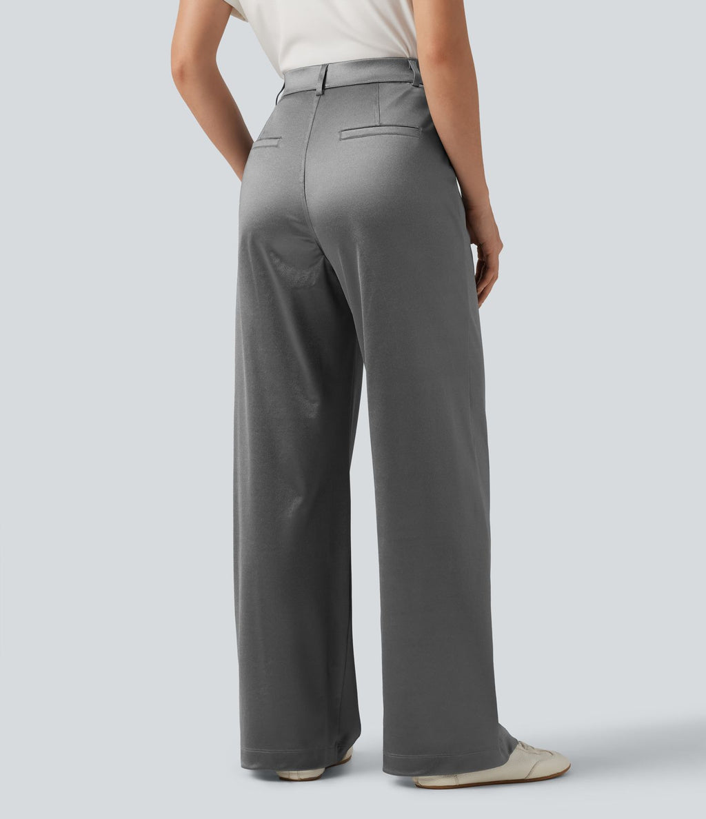 Pantalon satin taille haute esprit bureau avec poches