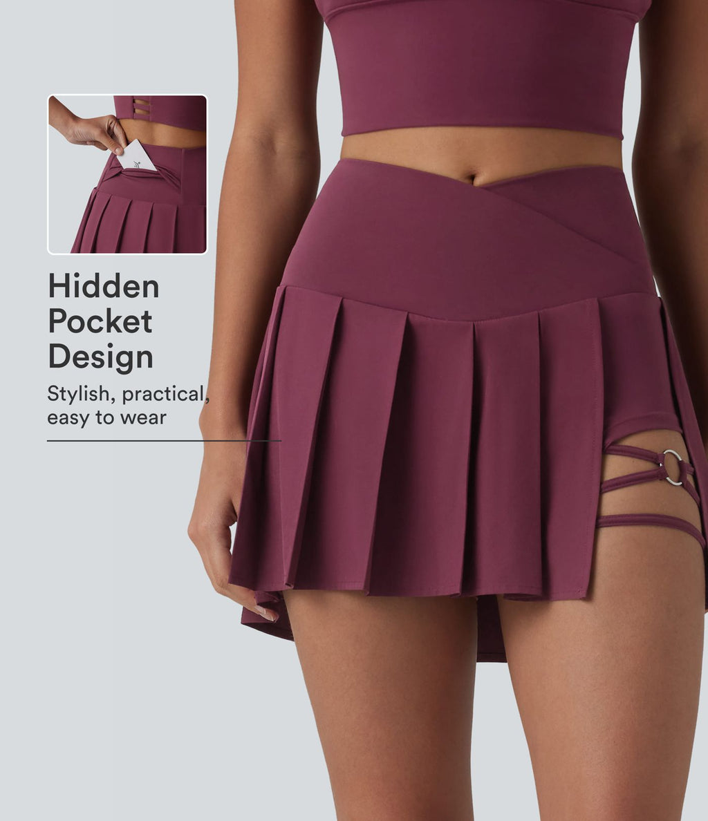 Breezeful™ Jupe de danse mini 2-en-1 croisée taille haute plissée ourlet asymétrique avec poches, séchage rapide