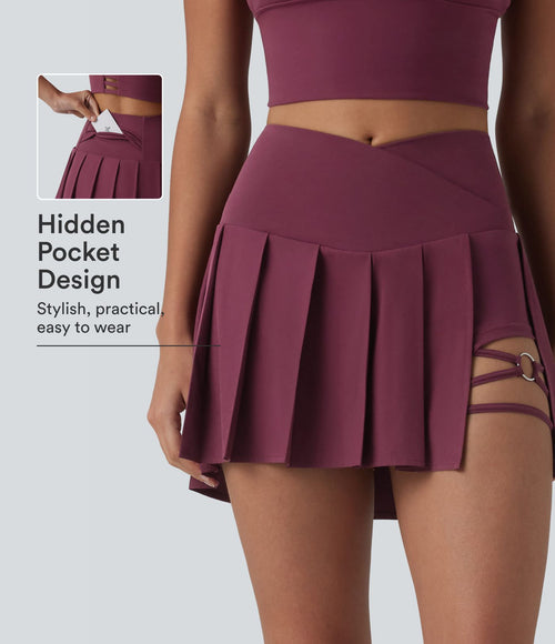 Breezeful™ Jupe de danse mini 2-en-1 croisée taille haute plissée ourlet asymétrique avec poches, séchage rapide
