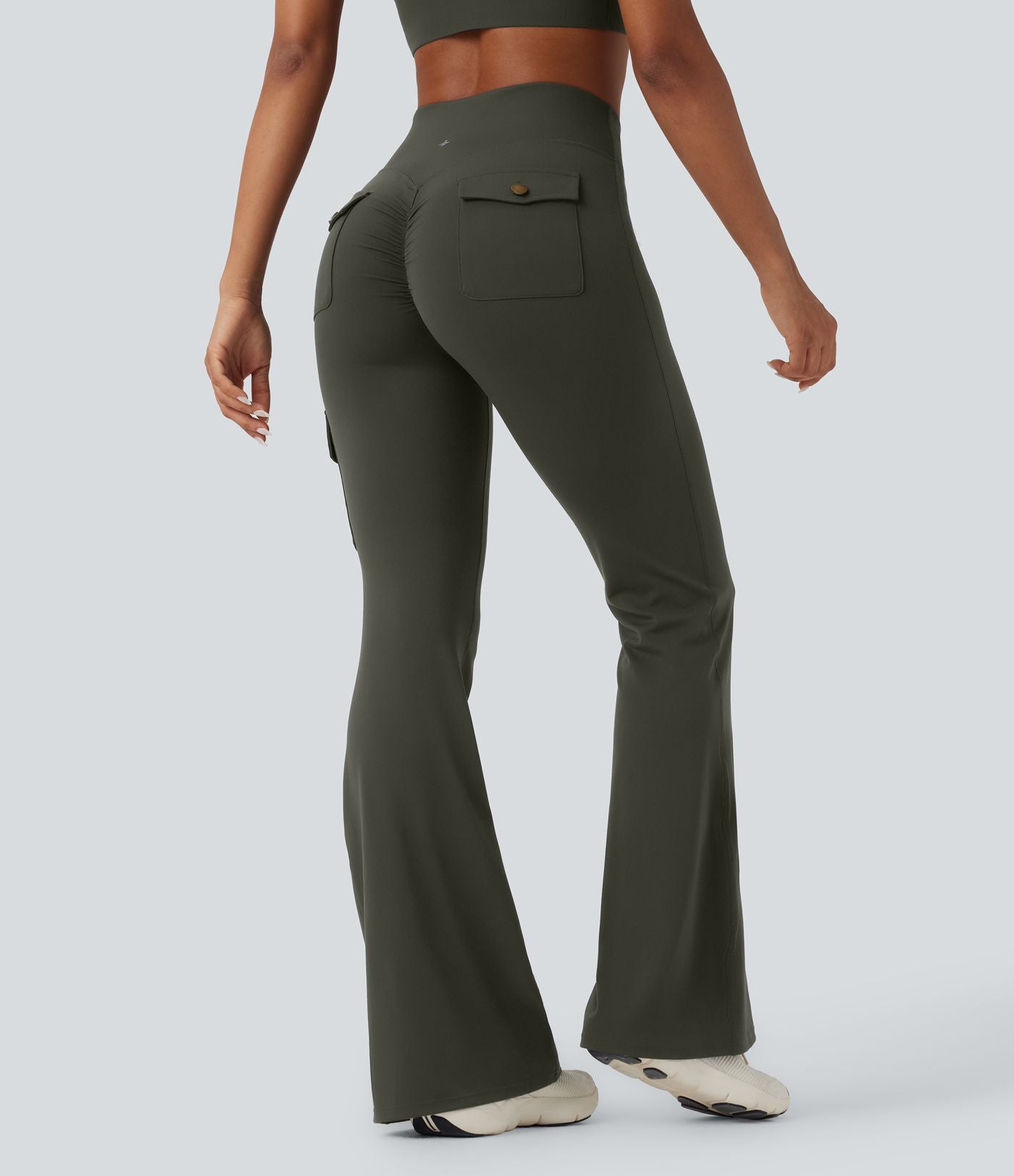 Pantalon évasé d'entraînement gainant froncé taille haute DayStretch avec poches