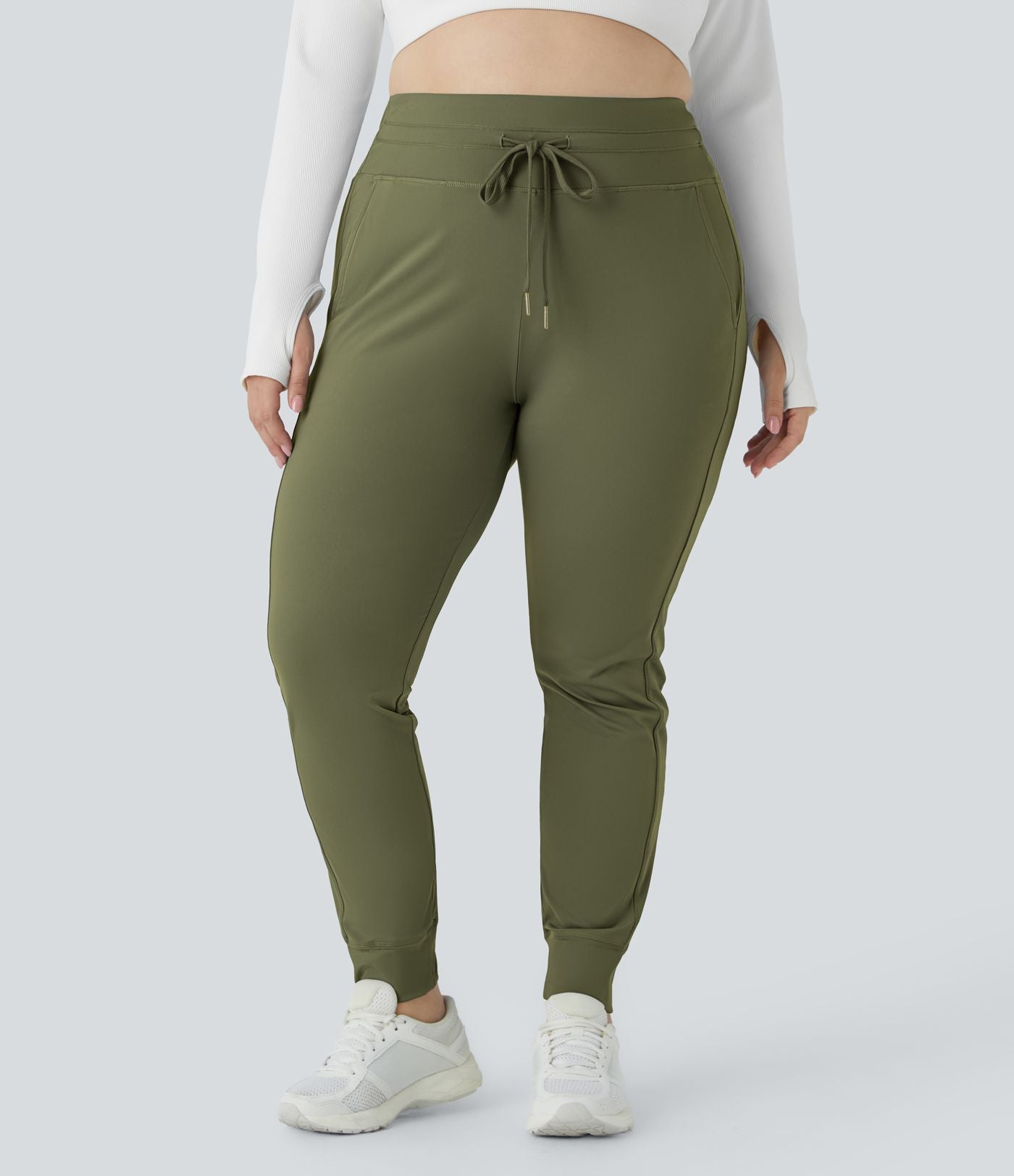 Jogging grande taille SoftlyZero™ Airy taille haute avec cordon de serrage poches latérales longueur complète effet frais InstantCool, protection solaire UPF50+