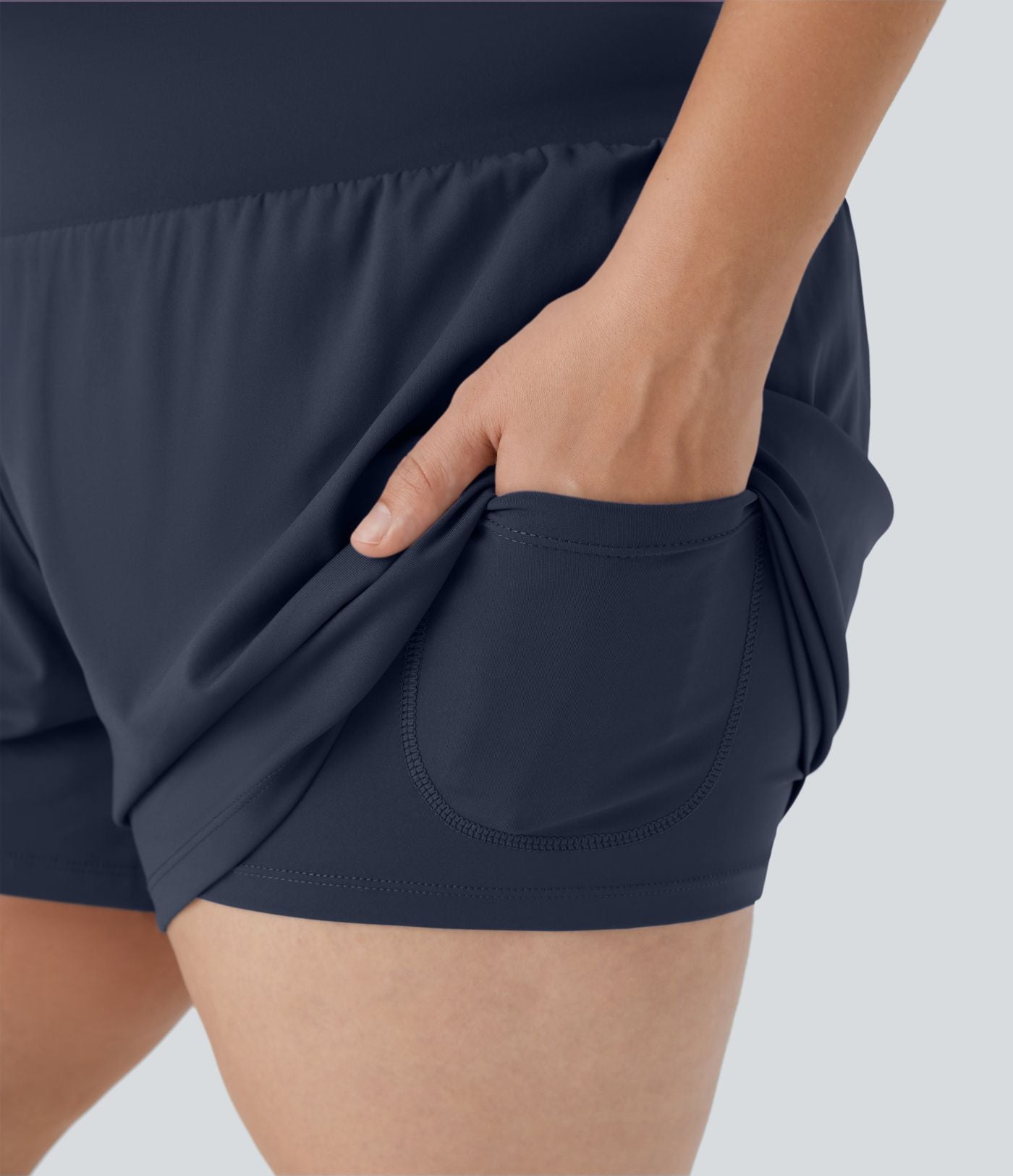Short Yoga 10cm Plus Longue Taille Ultra Haute 2 en 1 Poche Arrière Poche Cachée Latérale Grande Taille