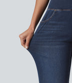 Jean skinny décontracté 7/8 Halara Flex™ taille haute, effet ventre plat, ourlet arrondi et poches