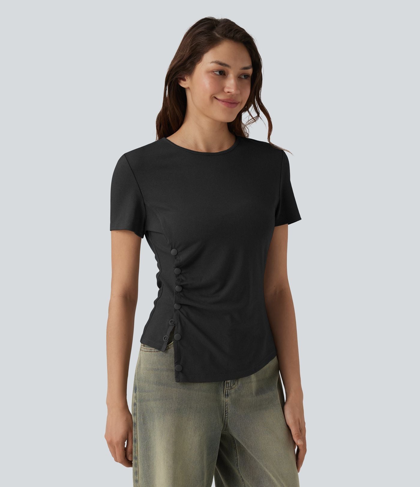 T-shirt col rond manches courtes avec boutons-pression
