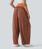 Pantalon de grossesse casual ample taille super haute avec cordon de serrage et poches