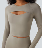 Haut de sport yoga court SoftlyZero™ QuickDry découpes manches longues avec trous pour pouces
