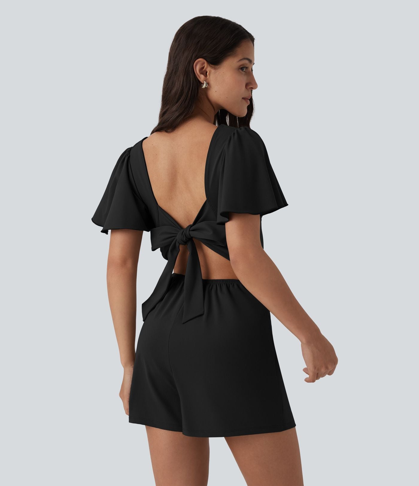 Combishort décontracté SoftlyZero™ Airy à volants manches courtes avec nœud au dos et effet frais InstantCool avec poches, accès facile Easy Peasy