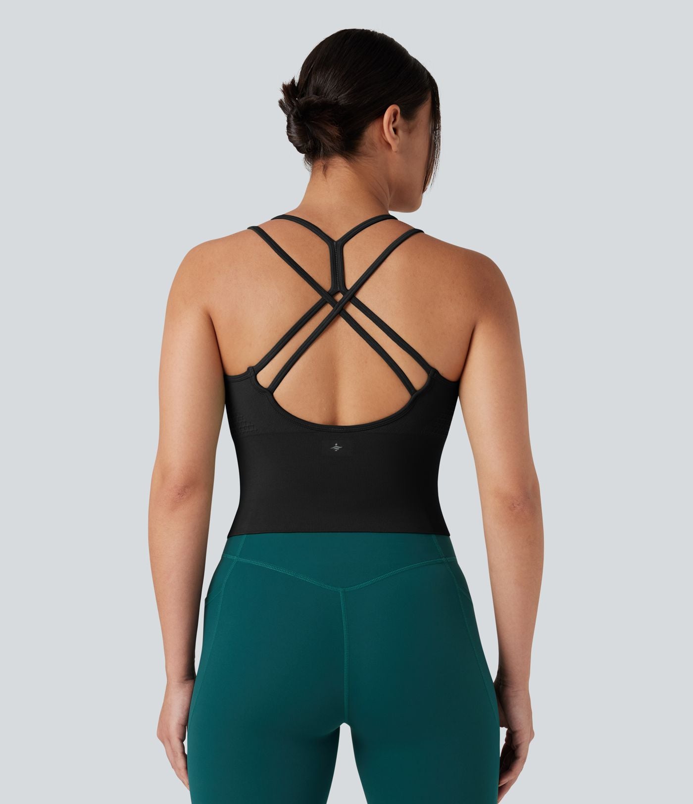 Débardeur yoga dos nu croisé froncé bretelles doubles longueur allongée sans couture OneForm Seamless Flow