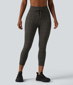 Legging corsaire de yoga Halara UltraSculpt™ imprimé à carreaux taille haute avec cordon de serrage et poches