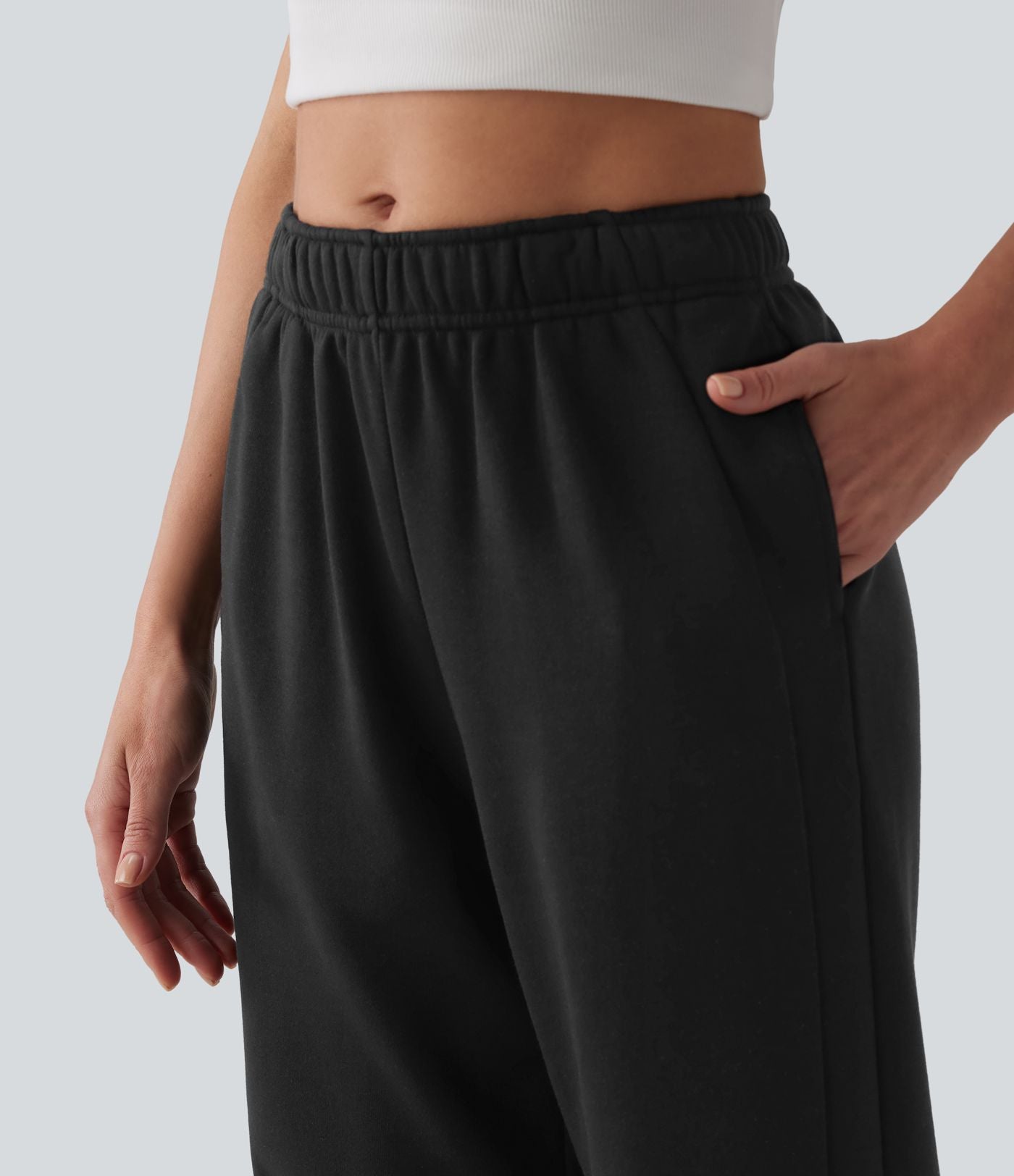 Pantalon de jogging décontracté fuselé taille mi-haute avec cordon de serrage intérieur coton avec poches
