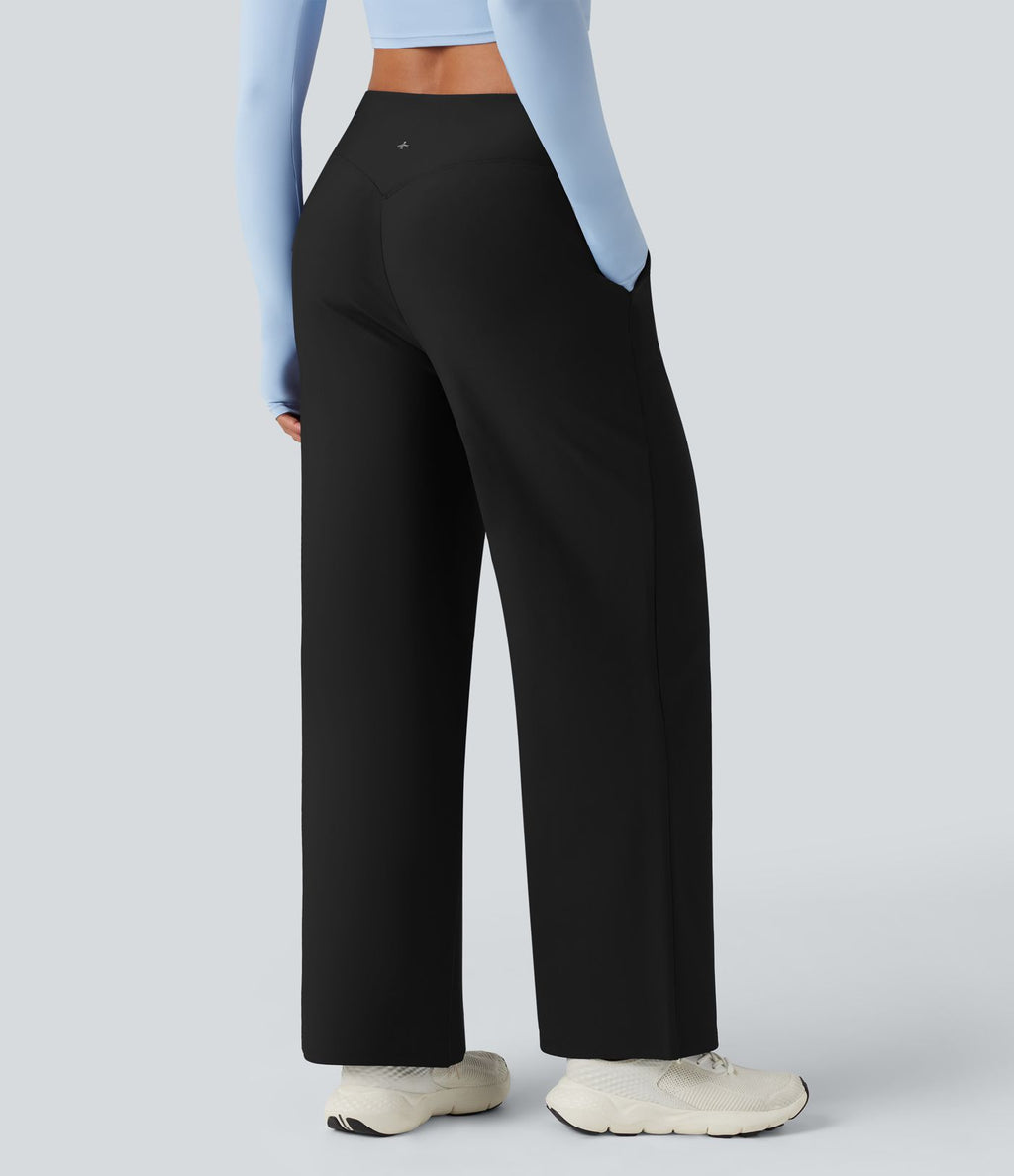Pantalon de yoga ample thermique en polaire, dos en V, taille haute, avec poches