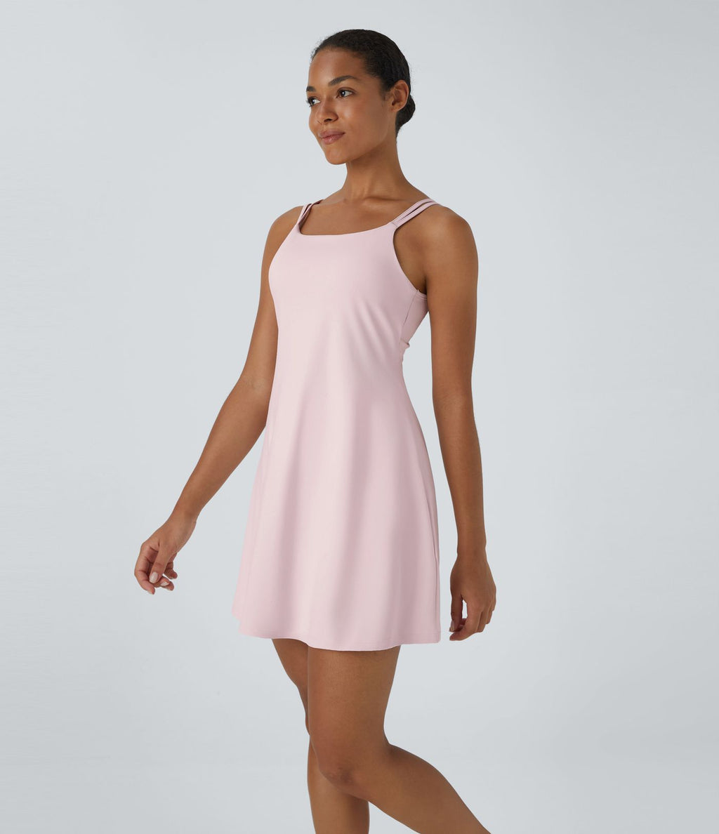 Robe de sport danse 2-pièces SoftlyZero™ Plush double bretelles caraco avec poche A-D