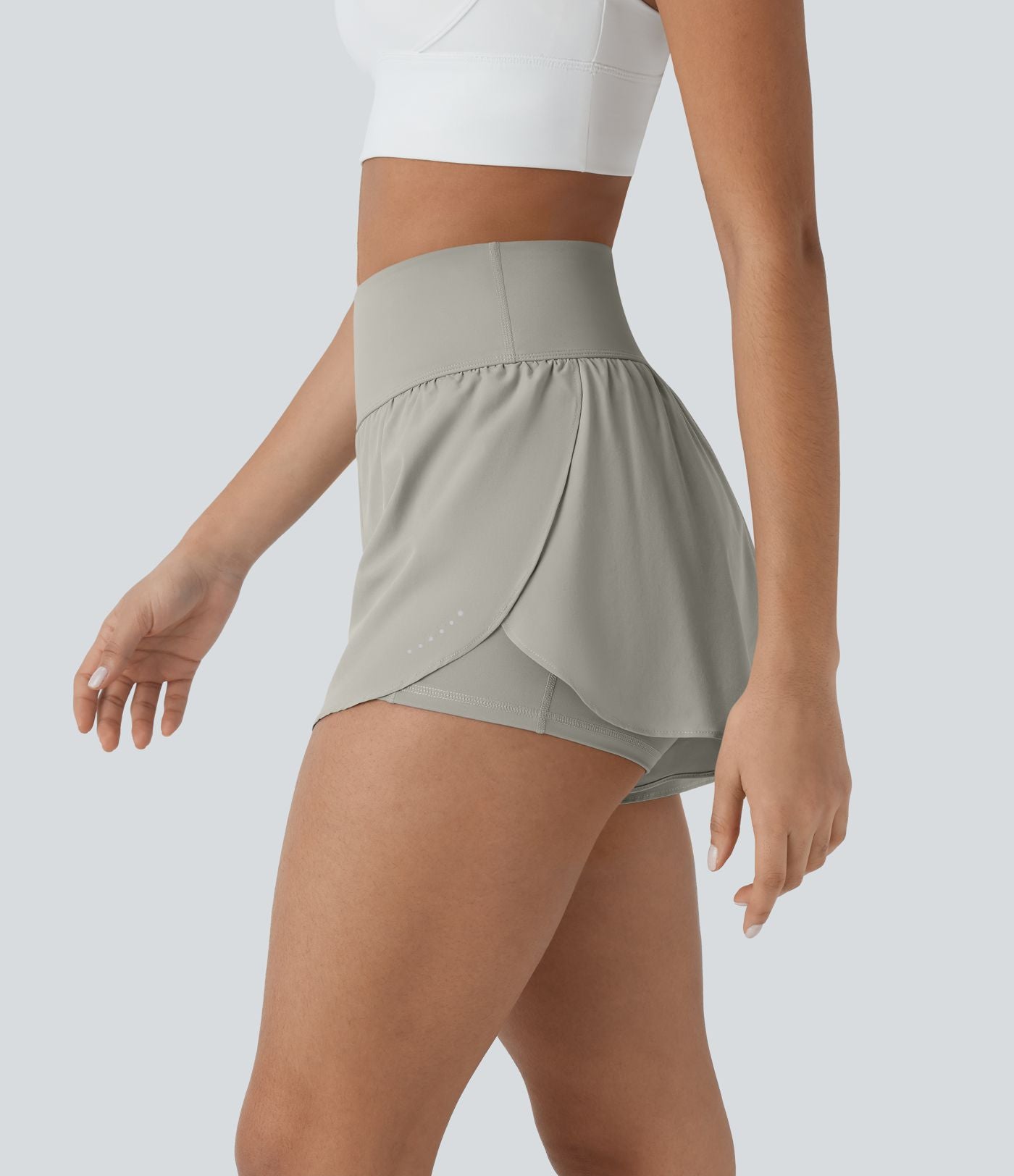 Softlyzero™ QuickDry Short de course à pied 2-en-1 taille haute à ourlet croisé avec pois réfléchissants et poches latérales