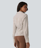 Chemise tailleur portefeuille manches longues à rayures et nœuds latéraux