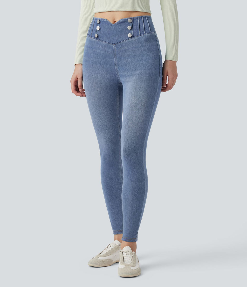 Legging 7/8 skinny en denim Halara Flex™ taille haute gainant avec poches