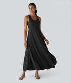 Robe Casual Débardeur Longue Fluide Fendue Dos Nu à Col en U
