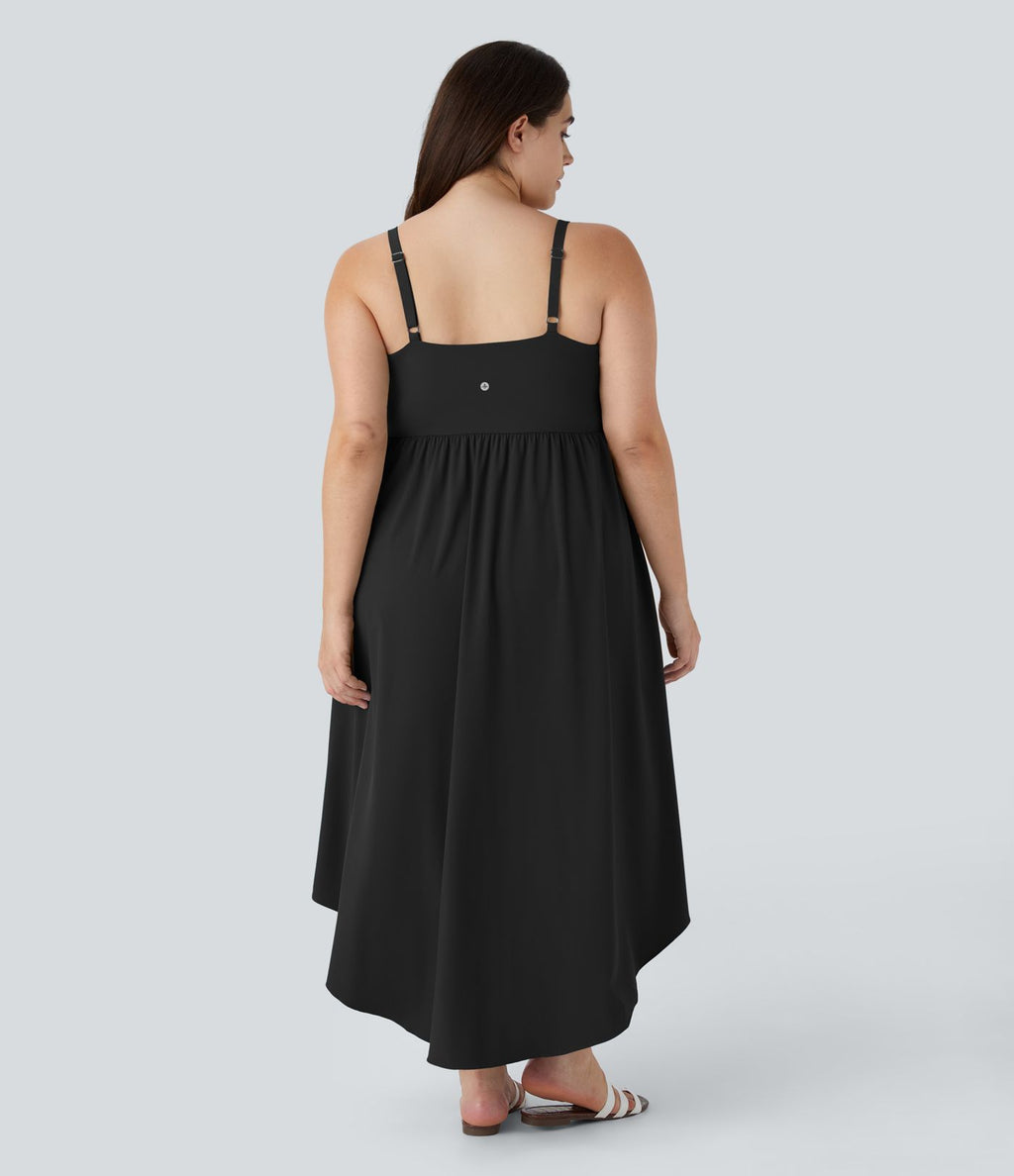 Breezeful ™ Dos Nu Asymétrique Ourlet Croisé 2 Pièces Poche Latérale Fluide Midi Séchage Rapide Casual Robe Grande Taille