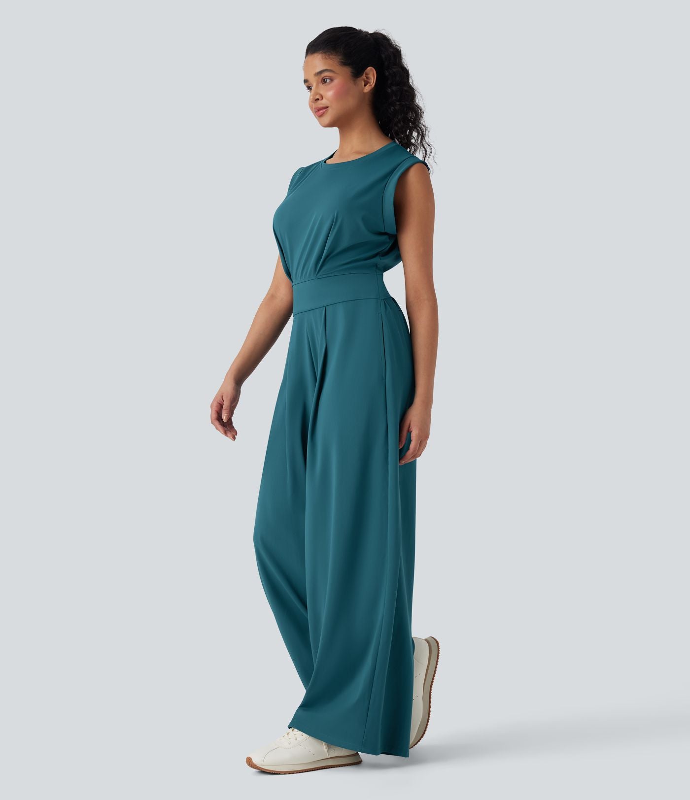 Softlyzero™ Quickdry col rond sans manches dos ajouré avec poche latérale combinaison de yoga - Édition Easy Peasy