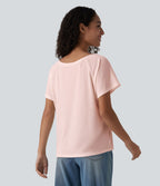 T-shirt casual col V manches raglan courtes coupe ample