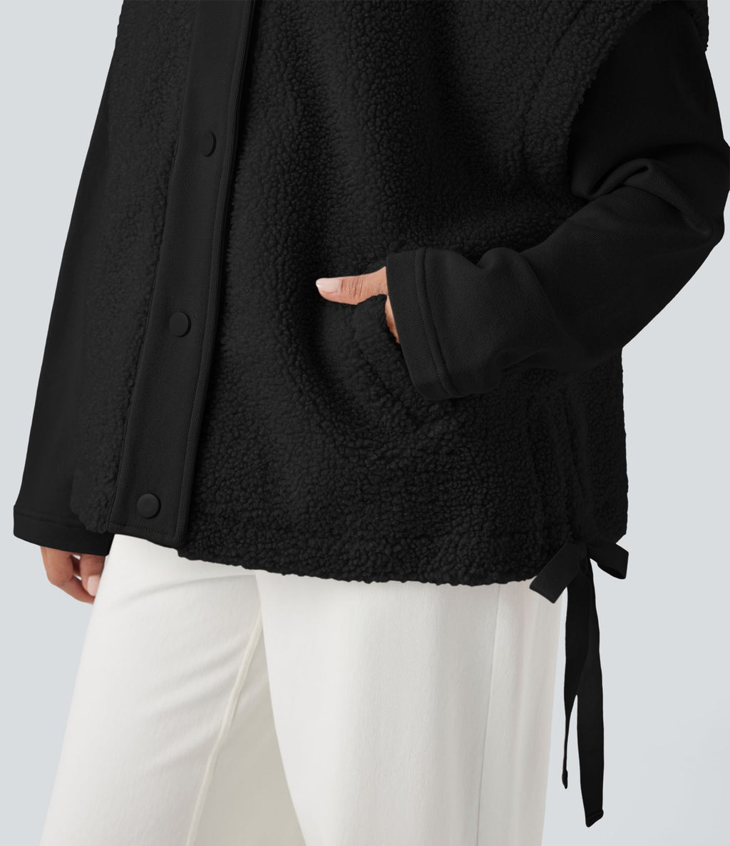 Veste Sherpa 2-en-1 col montant avec nœud et poches