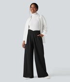 Pantalon tailleur large taille haute en crêpe avec poches Halara Flex™