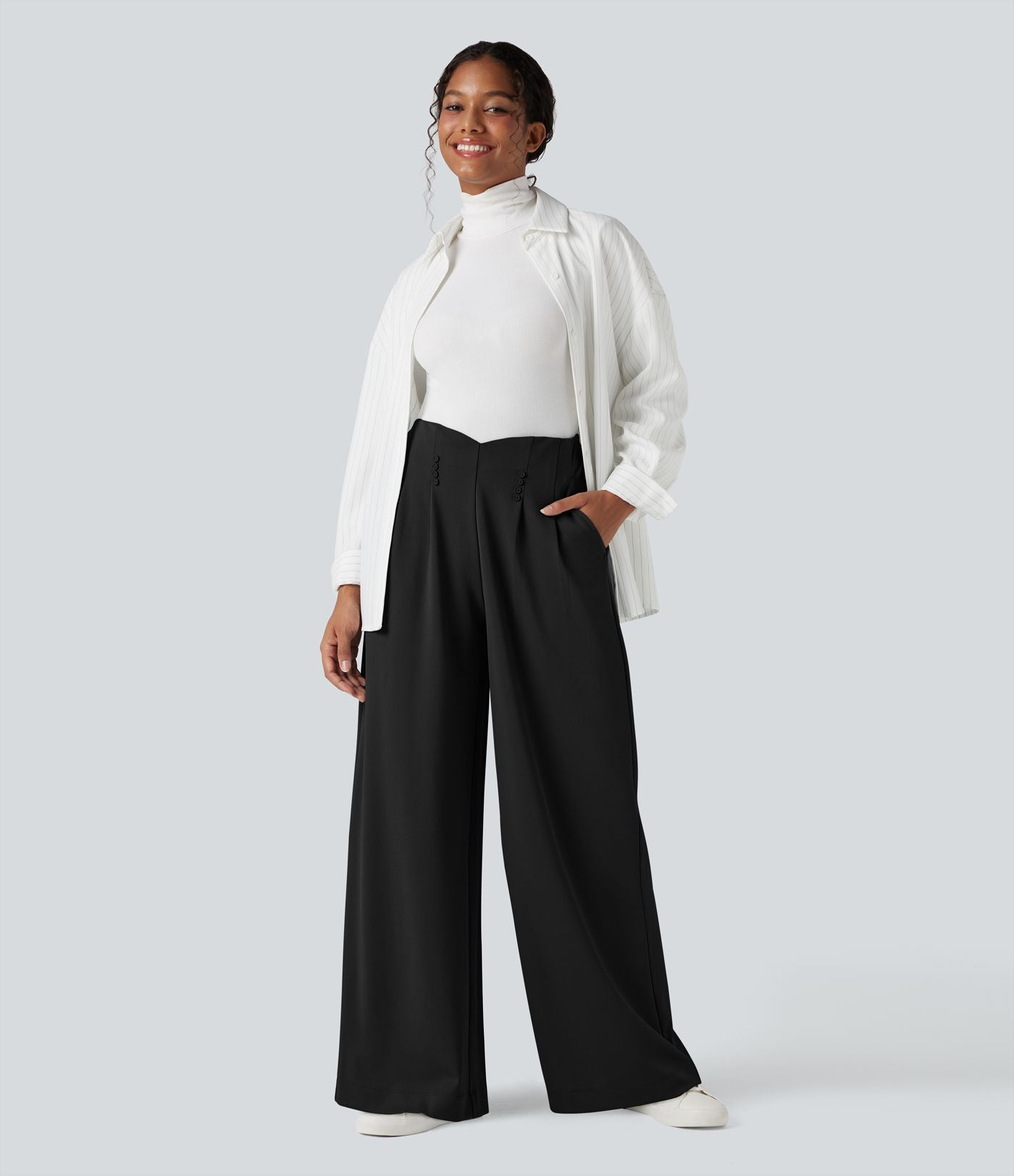 Pantalon tailleur large taille haute en crêpe avec poches Halara Flex™